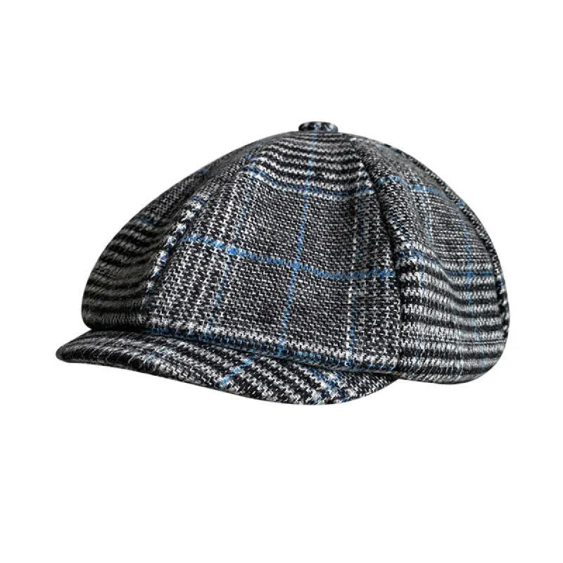 Newsboy Gray & Blue Plaid Octagon Beret Cap sold by FloralTrip