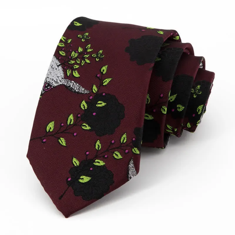 Men's Burgundy Black Rose & Deer Necktie sold by FloralTrip