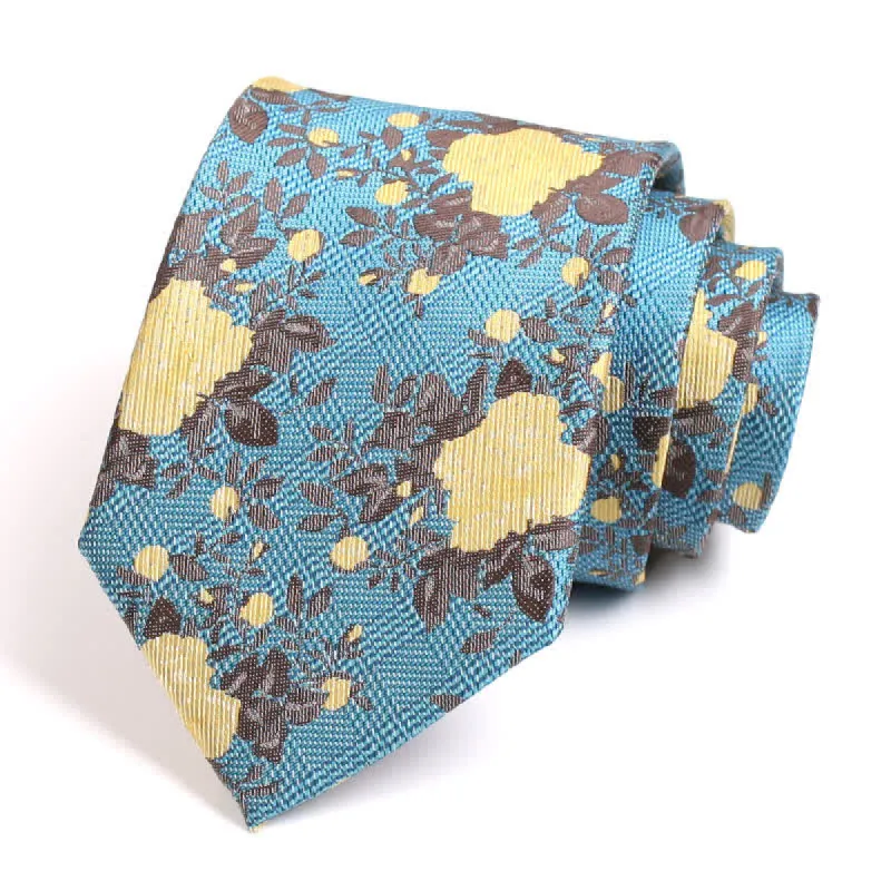 Men's Nature Yellow Flower Dark Cyan Necktie made by FloralTrip