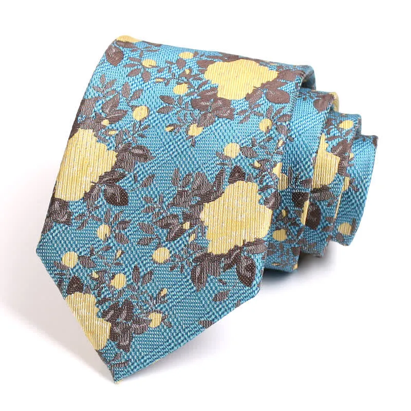 Men's Nature Yellow Flower Dark Cyan Necktie sold by FloralTrip