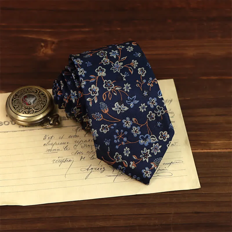 Men's Mysterious Navy & White Floral Necktie sold by FloralTrip product image thumbnail 2