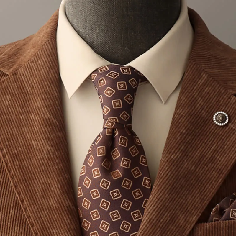Men's Dark Brown & Gold Diamonds Necktie sold by FloralTrip