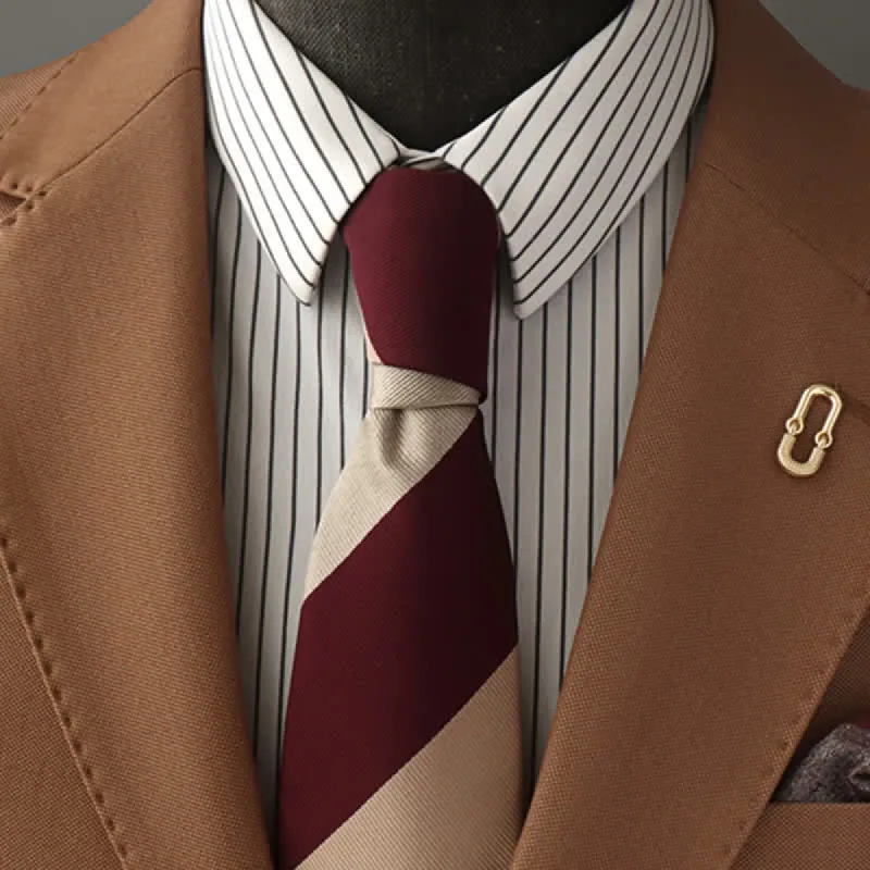 Men's Beige & Burgundy Diagonal Striped Necktie sold by FloralTrip