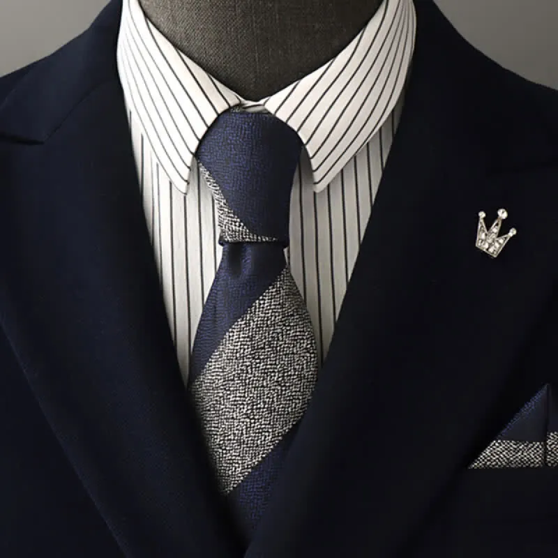 Men's Navy & Gray Block Striped Necktie sold by FloralTrip