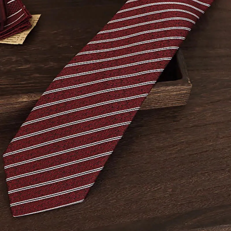 Men's Dark Red & White Thin Striped Necktie sold by FloralTrip product image thumbnail 4
