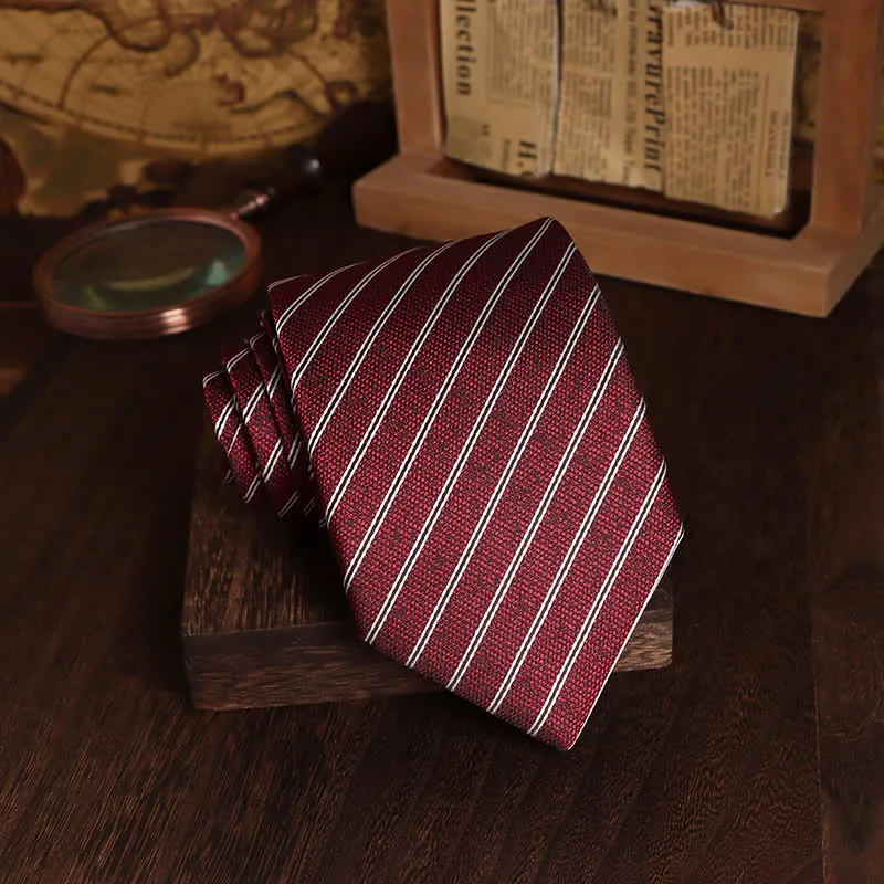 Men's Dark Red & White Thin Striped Necktie sold by FloralTrip product image thumbnail 2