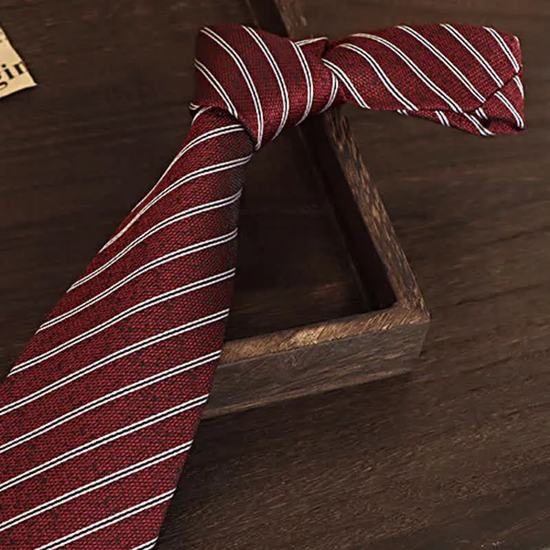 Men's Dark Red & White Thin Striped Necktie sold by FloralTrip product image thumbnail 3