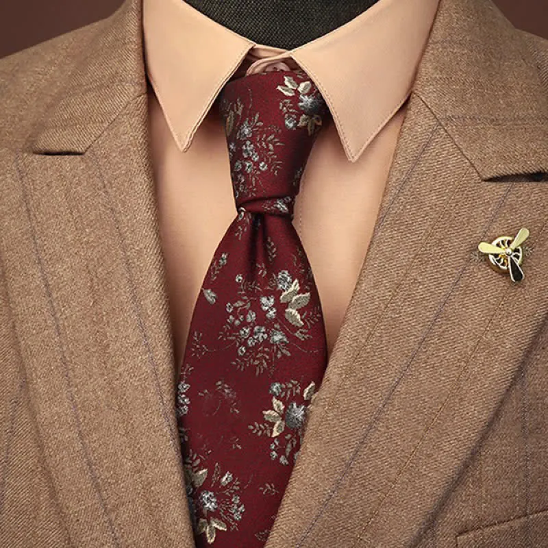 Men's Vintage Dark Red & Blue Floral Necktie sold by FloralTrip