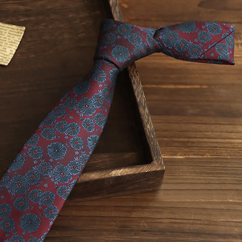 Men's Burgundy & Blue Flowers Necktie sold by FloralTrip product image thumbnail 2