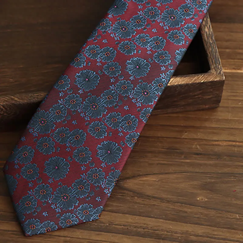 Men's Burgundy & Blue Flowers Necktie sold by FloralTrip product image thumbnail 3