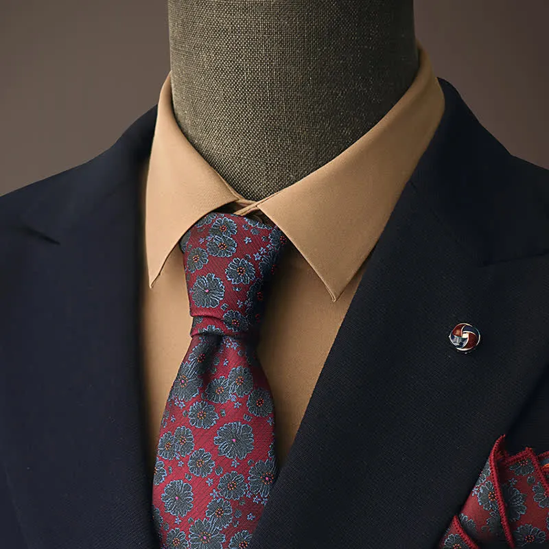 Men's Burgundy & Blue Flowers Necktie sold by FloralTrip