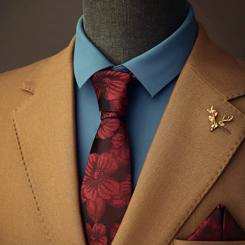 2Pcs Men's Burgundy Floral Necktie Set sold by FloralTrip