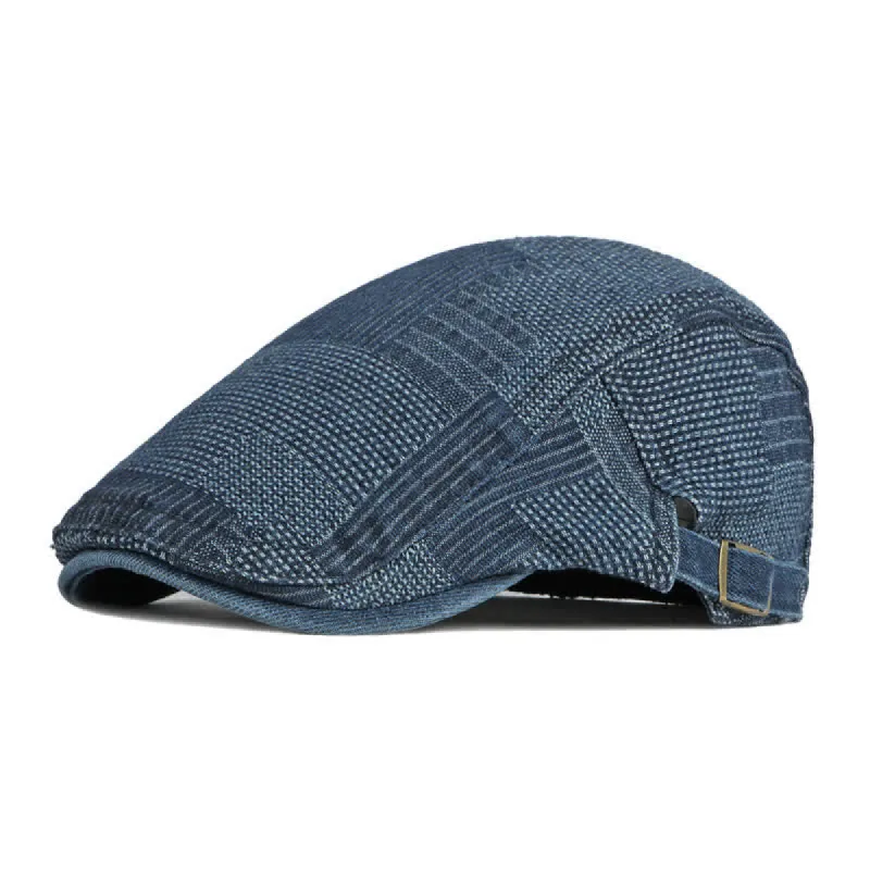 Personality Painter Washed Denim Beret Flat Cap sold by FloralTrip