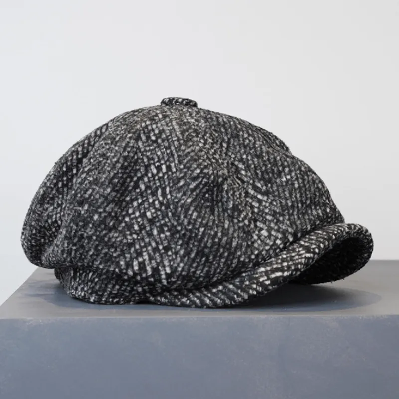 Black Fleck Tweed Newsboy Octagonal Beret Cap sold by FloralTrip product image thumbnail 5