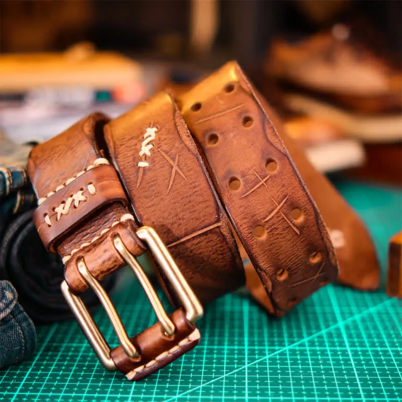 Men's Wide Double Pin Buckle Leather Belt sold by FloralTrip