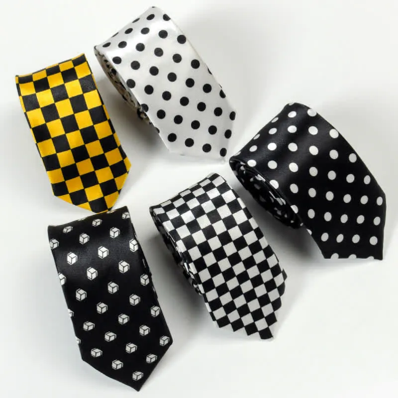 Men's Black & White Little Checks Dots Striped Necktie sold by FloralTrip