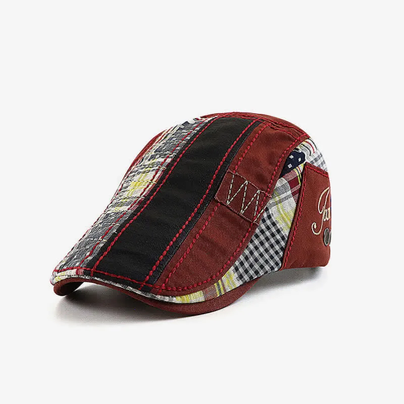 Stitching Patchwork Cabbie Beret Flat Cap sold by FloralTrip