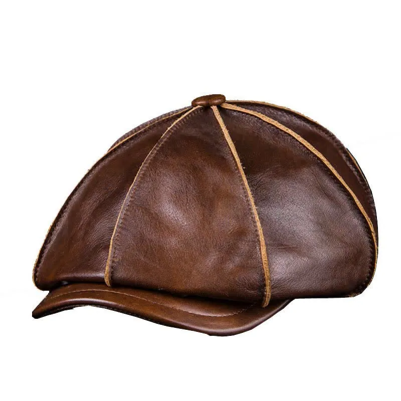 Literary Octagonal Genuine Leather Beret Cap sold by FloralTrip