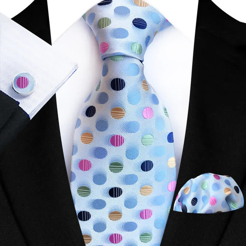 3Pcs Men's Light Blue Colorful Dots Necktie Set sold by FloralTrip