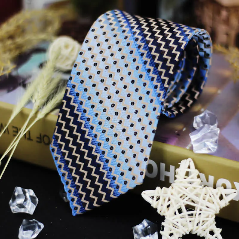 Men's Gradient Blue & Black Dots Zig-Zag Striped Necktie sold by FloralTrip