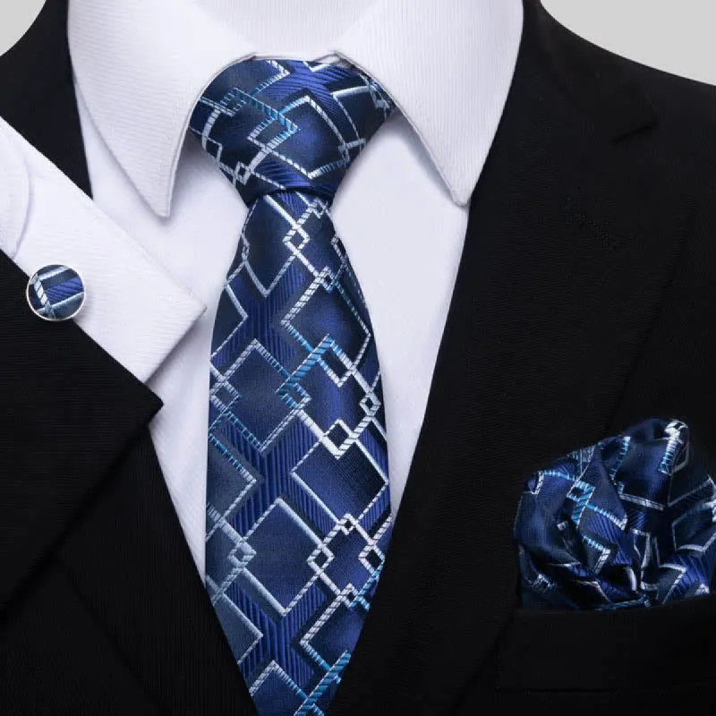 3Pcs Men's Blue & White Crisp Cool Necktie Set sold by FloralTrip