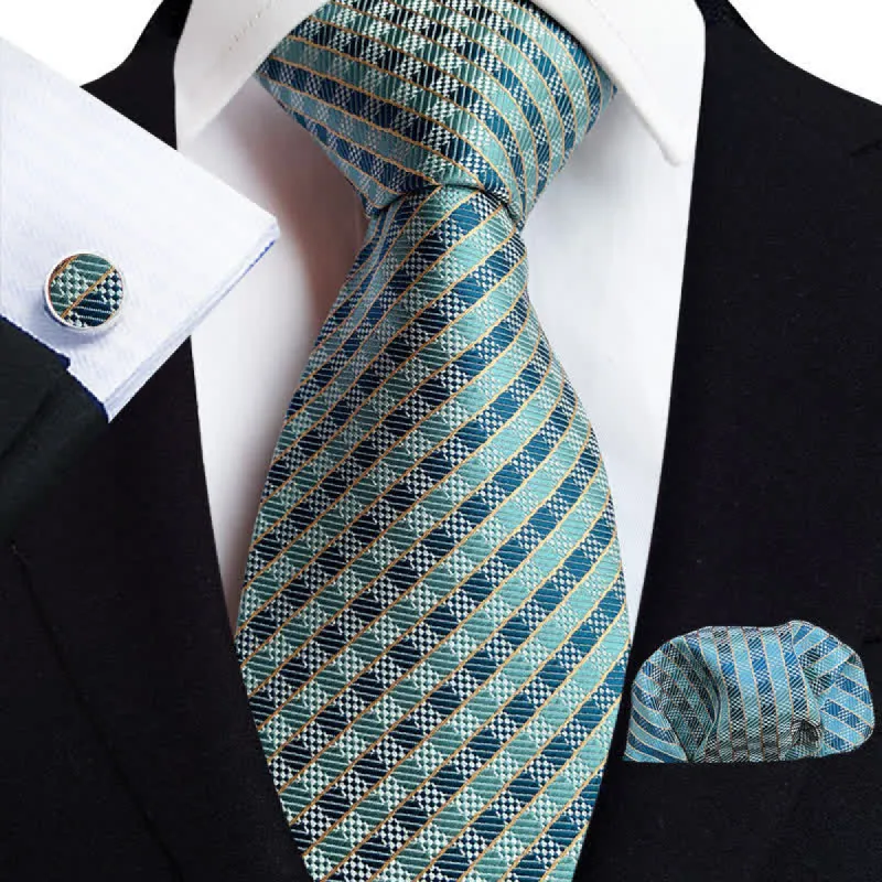 3Pcs Men's Trendy Teal Plaid Necktie Set sold by FloralTrip