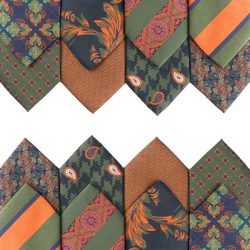 Men's Forest Green Orange Series Necktie sold by FloralTrip