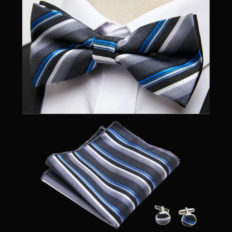 3Pcs Men's Classic Striped Bow Tie Pocket Square Set sold by FloralTrip