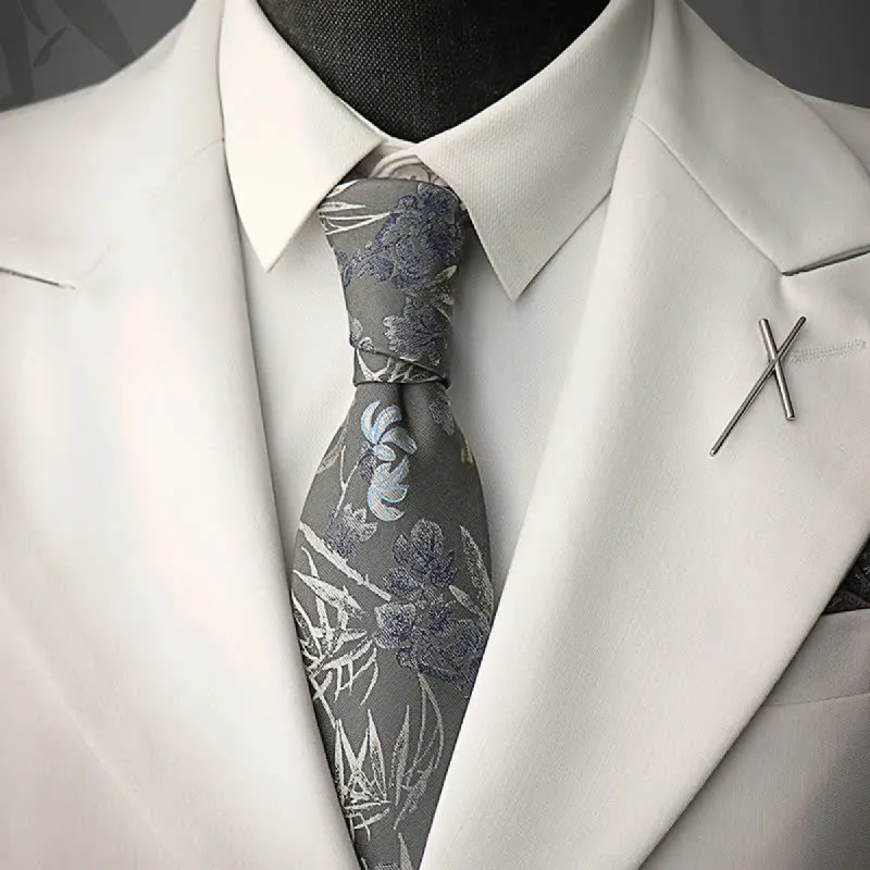 Men's Gray & Silver Sparkle Flower Necktie sold by FloralTrip