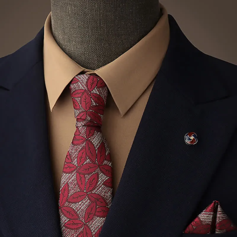 Men's White & Burgundy Leaves Necktie sold by FloralTrip