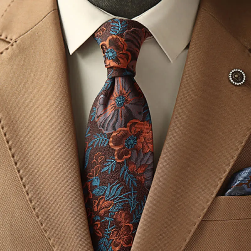 Men's Burnt Orange & Turquoise Floral Necktie sold by FloralTrip