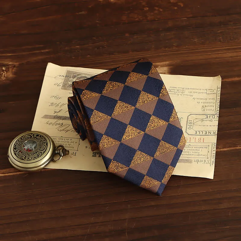 Men's Rustic Gold & Navy Checked Necktie sold by FloralTrip product image thumbnail 2