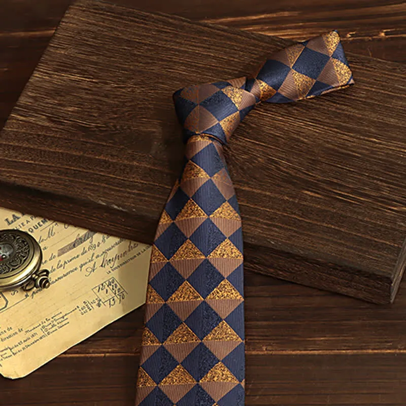 Men's Rustic Gold & Navy Checked Necktie sold by FloralTrip product image thumbnail 3