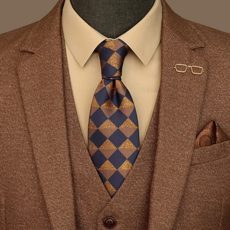 Men's Rustic Gold & Navy Checked Necktie made by FloralTrip