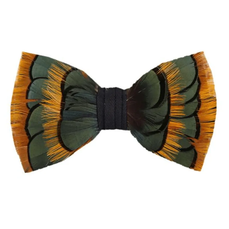 DarkGreen & Yellow Layered Feather Bow Tie sold by FloralTrip