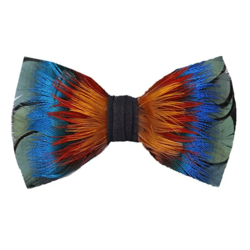Colorful Spectrum Feather Bow Tie with Lapel Pin made by FloralTrip