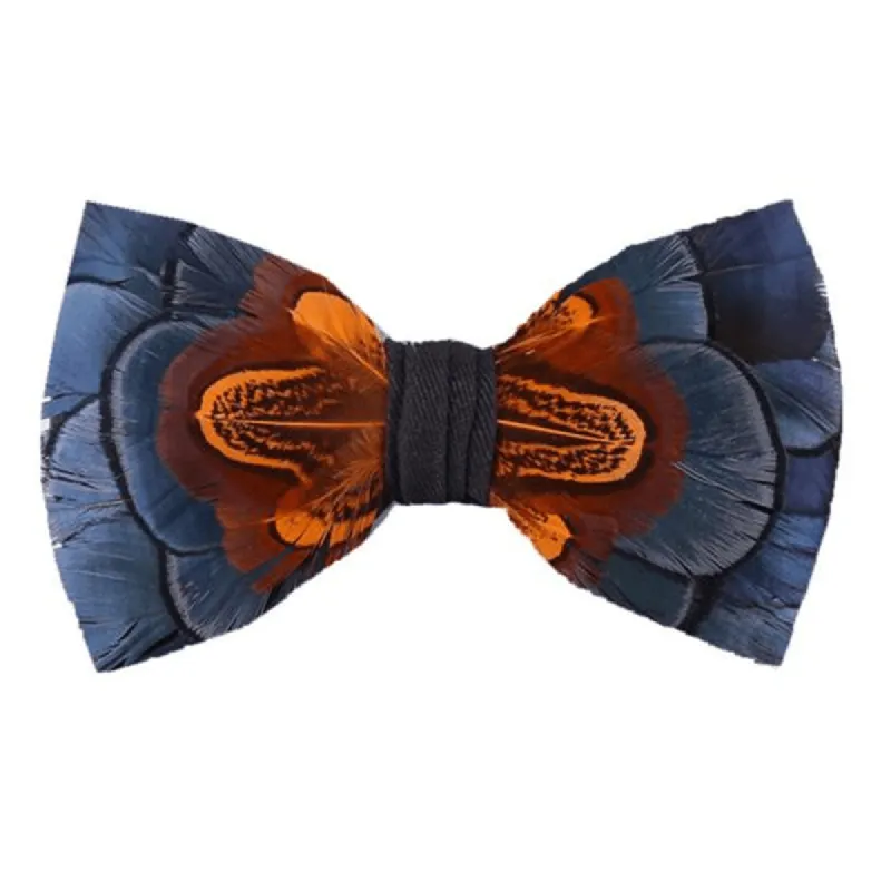 Navy & Rust Feather Bow Tie with Lapel Pin sold by FloralTrip