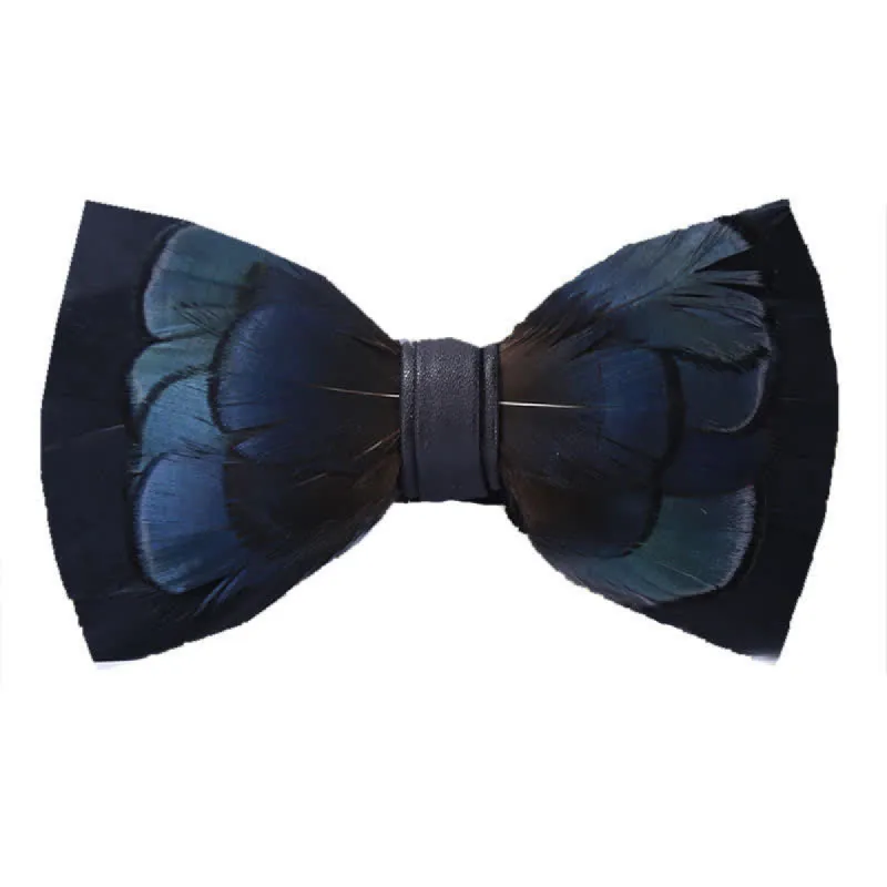 MidnightBlue Mysterious Feather Bow Tie with Lapel Pin sold by FloralTrip