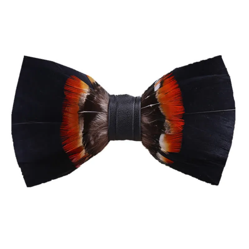 Black & Orange Feather Bow Tie with Lapel Pin sold by FloralTrip