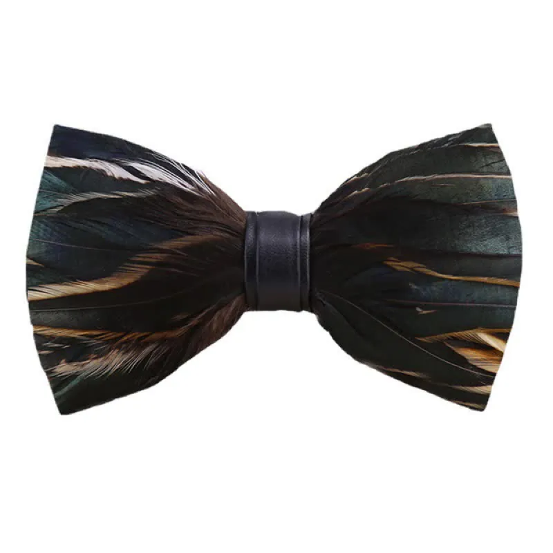 DarkSlateGray Feather Bow Tie with Lapel Pin made by FloralTrip