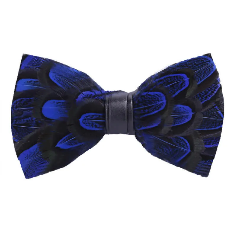 Royal Blue & Black Peacock Feather Bow Tie with Lapel Pin sold by FloralTrip