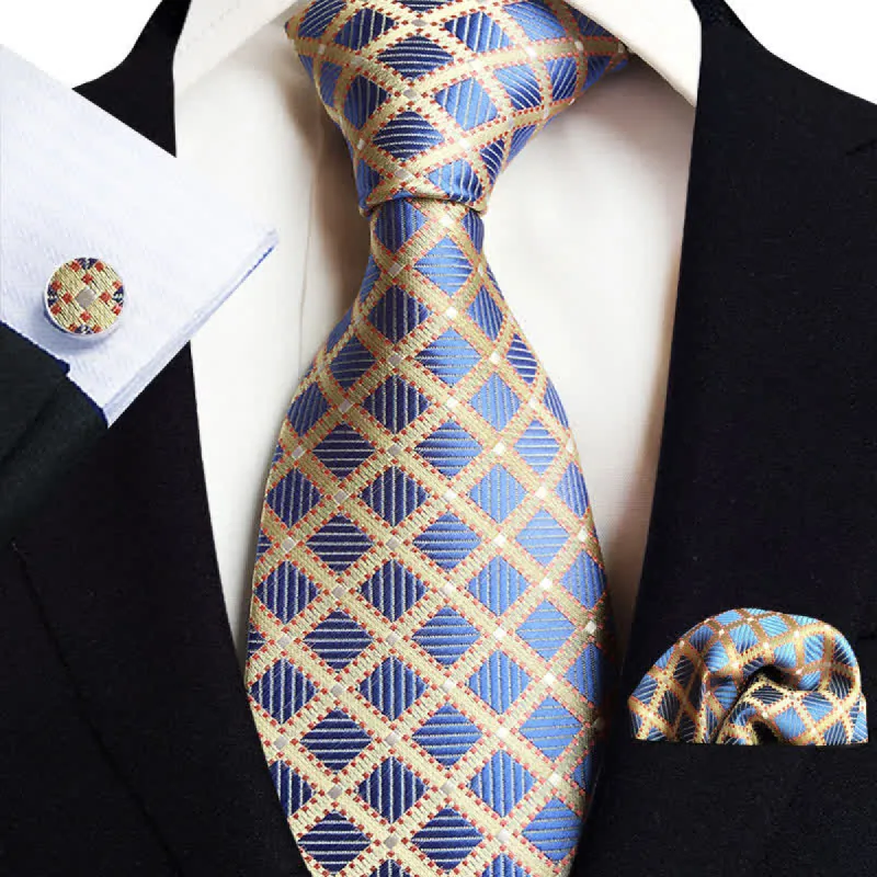 3Pcs Men's Luminous Blue Checked Necktie Set sold by FloralTrip