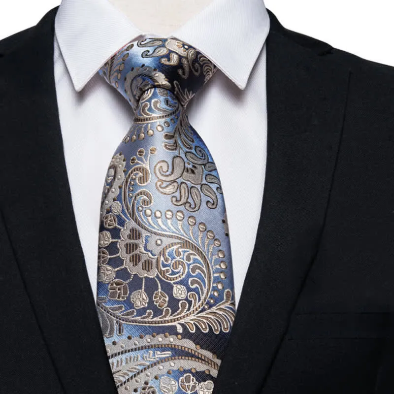 Men's Whimsy Blue & Champagne Paisley Necktie sold by FloralTrip