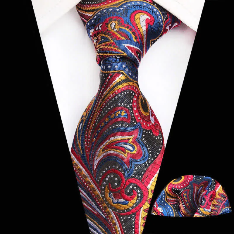 2Pcs Men's Funky Red & Navy Peisley Necktie Set sold by FloralTrip