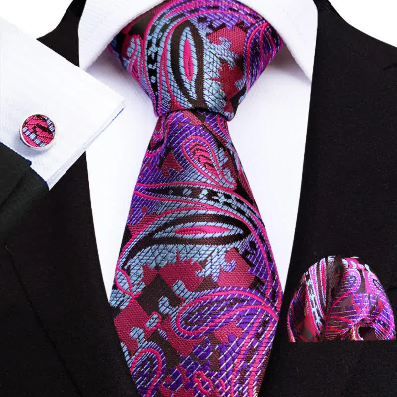 3Pcs Men's Exotica Purple Paisley Necktie Set sold by FloralTrip