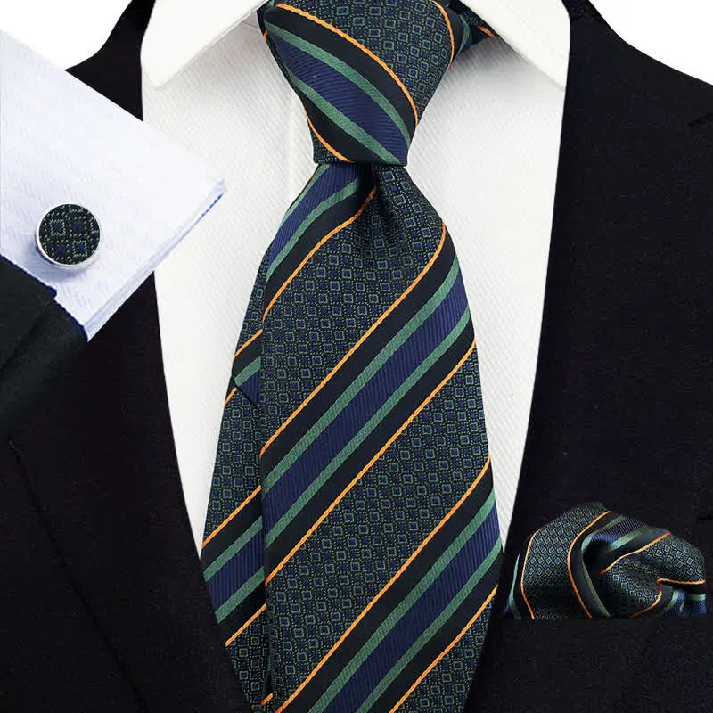 3Pcs Men's Vintage Green & Navy Striped Necktie Set sold by FloralTrip