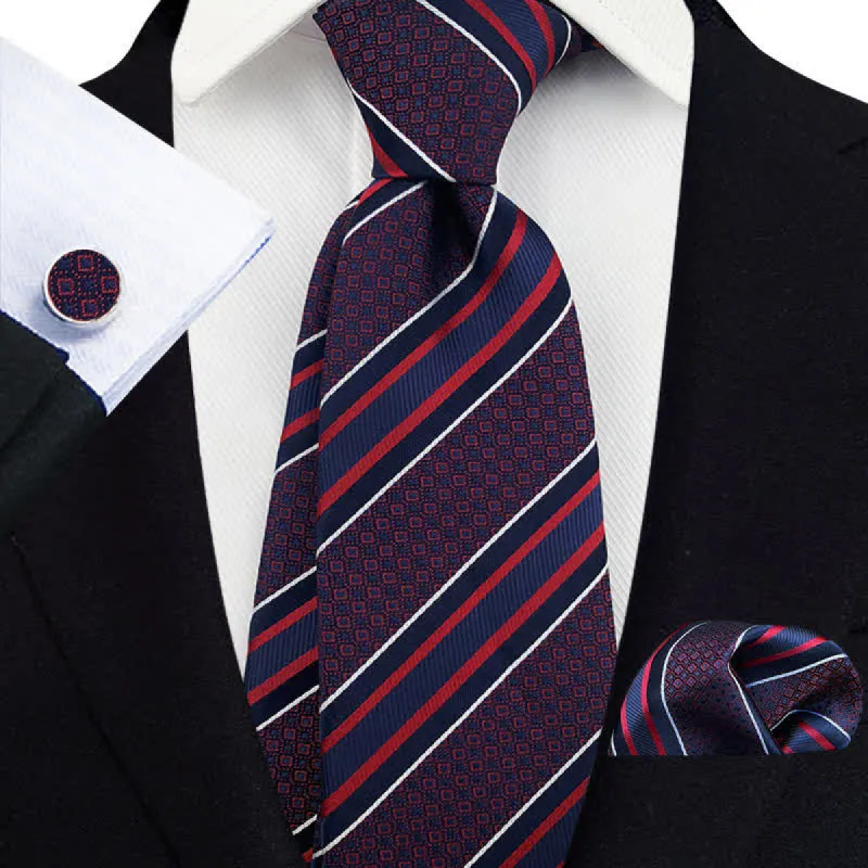 3Pcs Men's Luxurious Purple & Navy Striped Necktie Set sold by FloralTrip