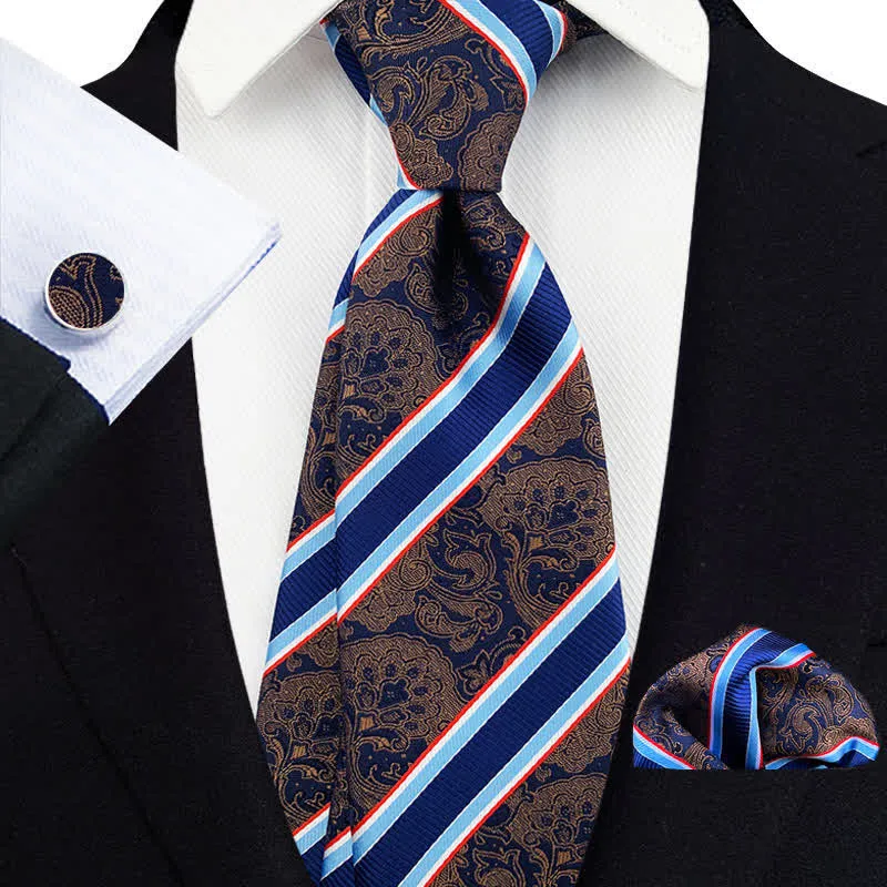 3Pcs Men's Peru Paisley & Navy Striped Necktie Set sold by FloralTrip