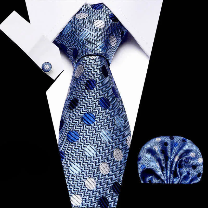 3Pcs Men's Shade of Blue Polka Dots Necktie Set sold by FloralTrip