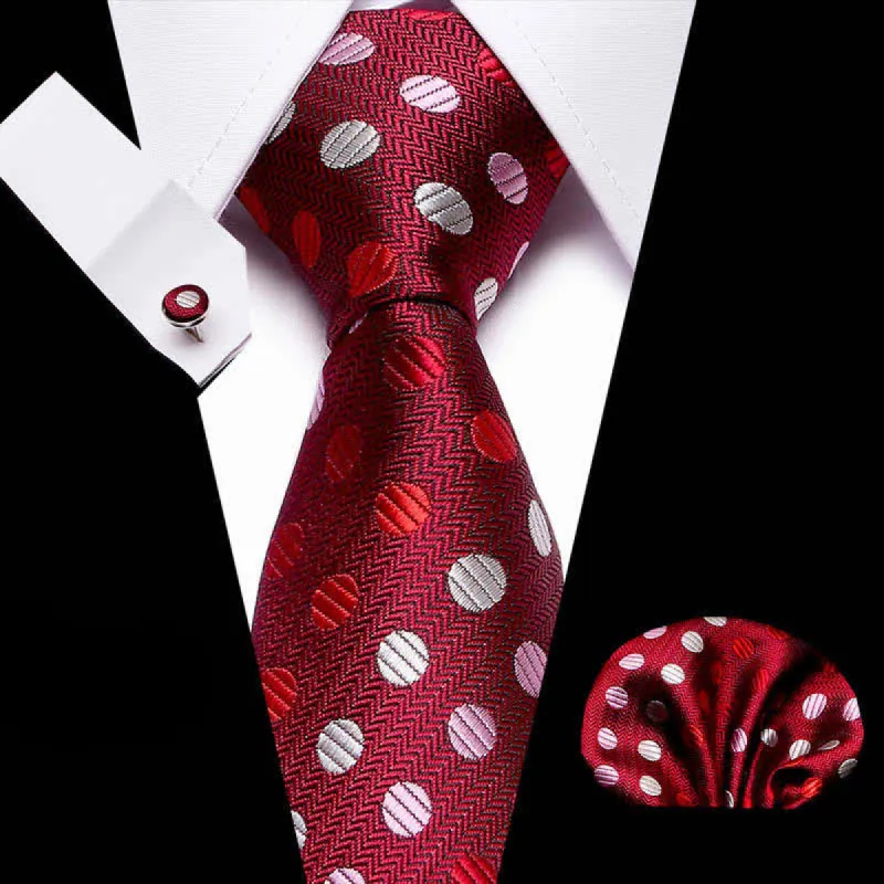 3Pcs Men's Bright Red & White Polka Necktie Set sold by FloralTrip